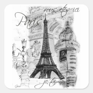 Paris Eiffel Tower Französisch Szene Collage Quadratischer Aufkleber