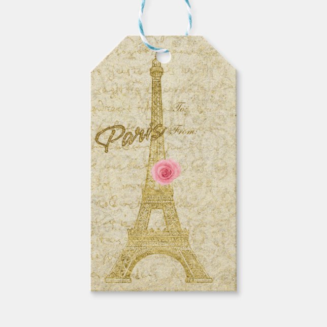 Paris Eiffel Tower Gold & Pink Elegantes Geschenk  Geschenkanhänger (Vorderseite)