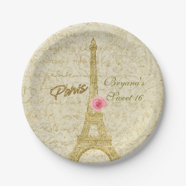 Paris Eiffel Tower Gold & Pink Glamour Party Pappteller (Vorderseite)