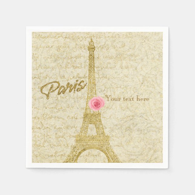 Paris Eiffel Tower Gold & Rosa Elegantes Napkins Serviette (Vorderseite)
