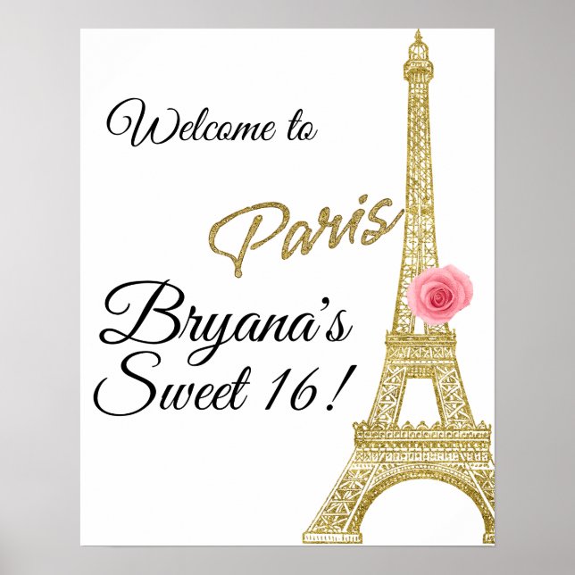 Paris Eiffel Tower Gold Sparkone Rose Frankreich Poster (Vorne)