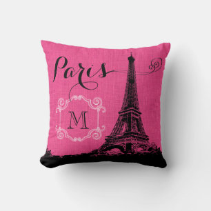 Paris Eiffel Tower Hot Pink Monogram Kissen