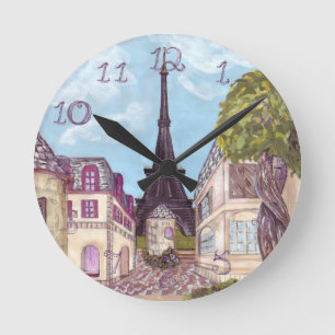 Paris Eiffel Tower inspired clock fabric numbers Runde Wanduhr
