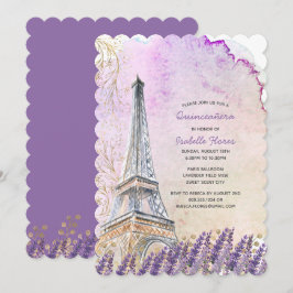 Paris Eiffel Tower Lavender Quinceanera Einladung