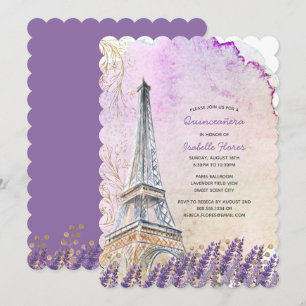 Paris Eiffel Tower Lavender Quinceanera Einladung