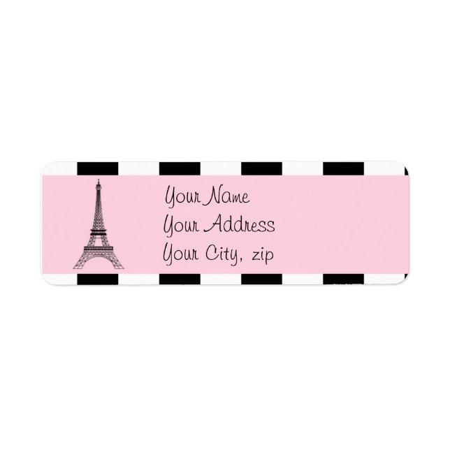 Paris Eiffel Tower Light Pink Schwarz-weiß Labels (Vorne)