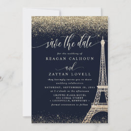 Paris Eiffel Tower Navy Gold Save the Date Card