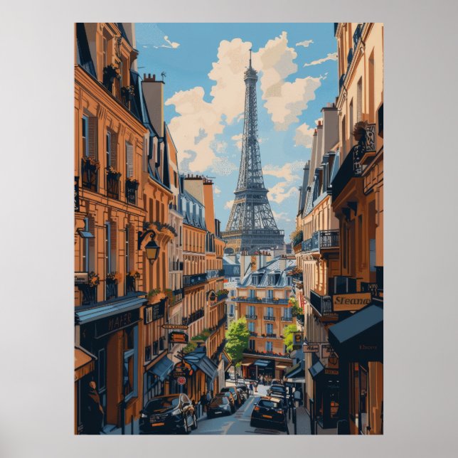 Paris Eiffel Tower Panoramaaussicht Poster (Vorne)
