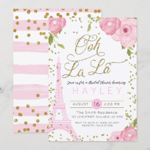Paris Eiffel Tower Pink Gold Brautparty Einladung
