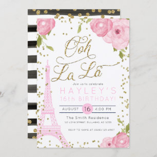 Paris Eiffel Tower Pink Gold Geburtstag Einladung