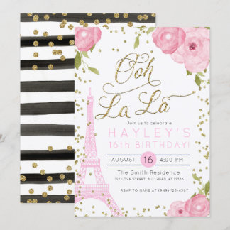 Paris Eiffel Tower Pink Gold Geburtstag Einladung