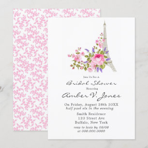 Paris Eiffel Tower Pink Peony Brautparty Einladung