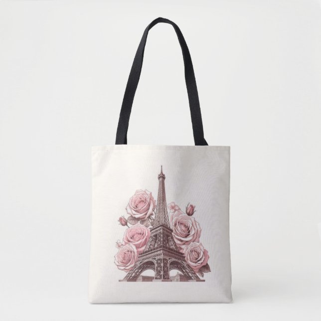 Paris Eiffel Tower & Pink Roses Tasche (Vorderseite)