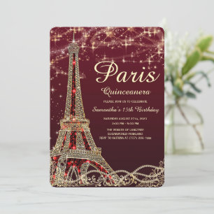 Paris Eiffel Tower Quinceanera Invite Einladung