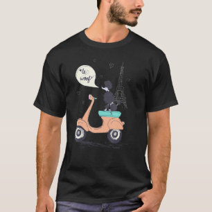 Paris Eiffel Tower Retro Scooter Poodle Wood Women T-Shirt