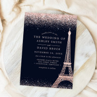 Paris Eiffel Tower Rose Gold Confetti Navy Hochzei