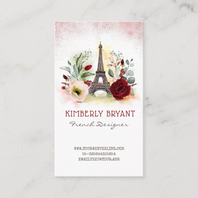 Paris Eiffel Tower Rose Gold Glitzer Elegante Visitenkarte (Vorderseite)