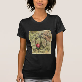 Paris Eiffel Tower & Rote Rose Steampunk T-Shirt