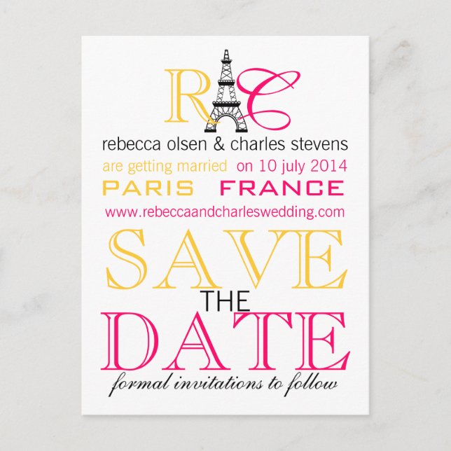 Paris Eiffel Tower Save the Date Postkarten (Vorderseite)