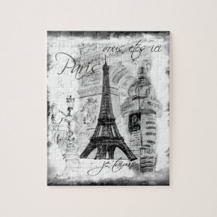 Paris Eiffel Tower Scene Collage Black & White