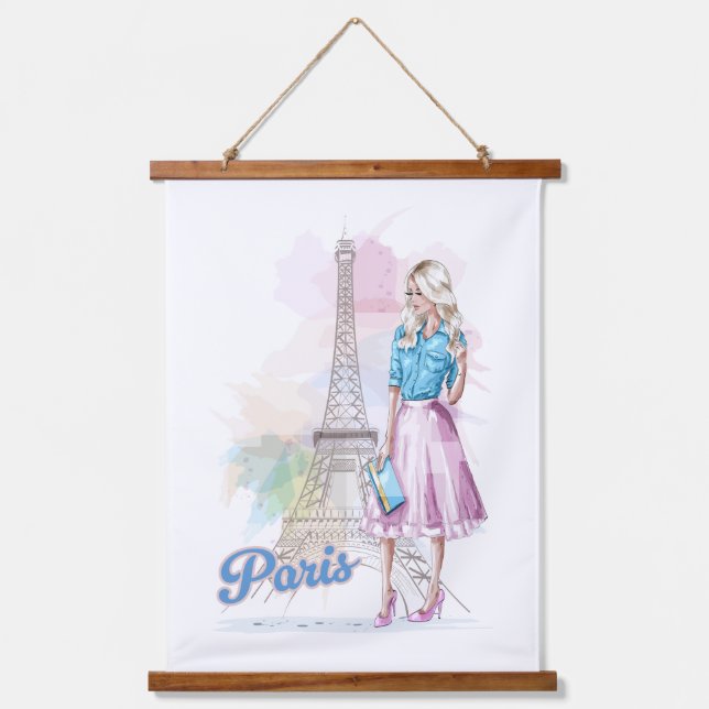 Paris Eiffel Tower sightseeing Wandteppich Mit Holzrahmen (Vorderseite)