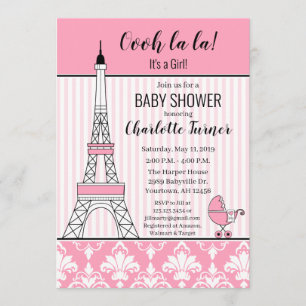 Paris Eiffel Tower Theme Kinderdusche pink Einladung
