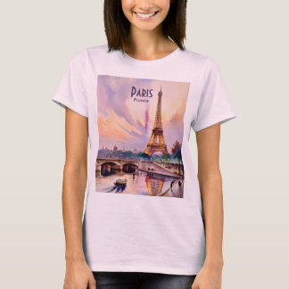 Paris Eiffel Tower Travel Watercolor Custom Text T-Shirt