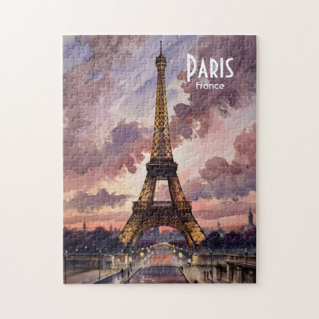 Paris Eiffel Tower Twilight Watercolor Custom Text (Vertikal)