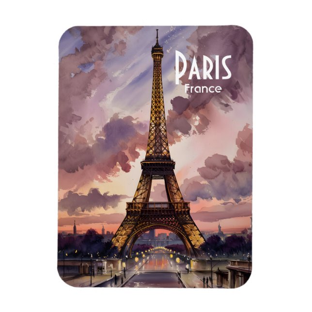 Paris Eiffel Tower Twilight Watercolor Painting Magnet (Vertikal)
