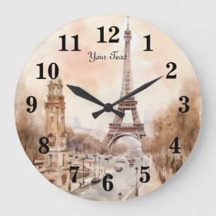 Paris Eiffel Tower Vintag Watercolor Reisen Große Wanduhr