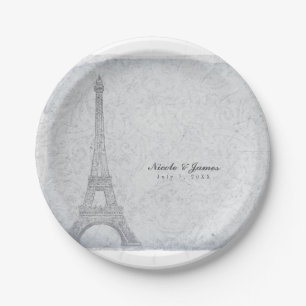 Paris Eiffel Tower Vintage Wedding Empfang Party Pappteller
