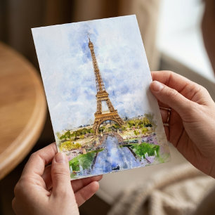 Paris Eiffel Tower Watercolor - Sunset #02 Postkarte