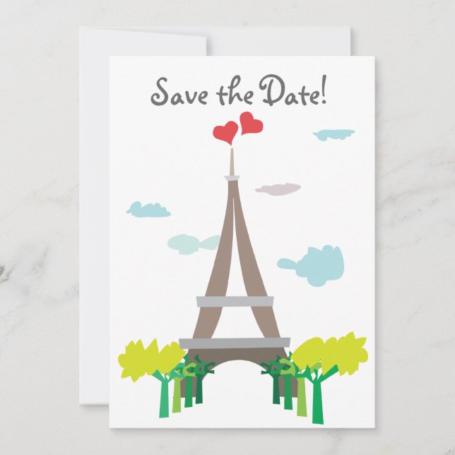 Paris Eiffel Tower Wedding Date Save The Date (Vorderseite)