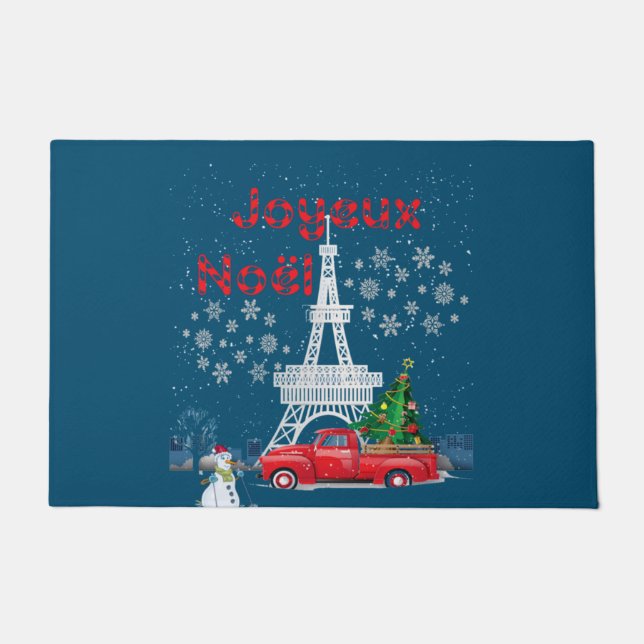 Paris Eiffel Tower Weihnachtsbaum Red Truck Joyeux Fußmatte (Vorderseite)