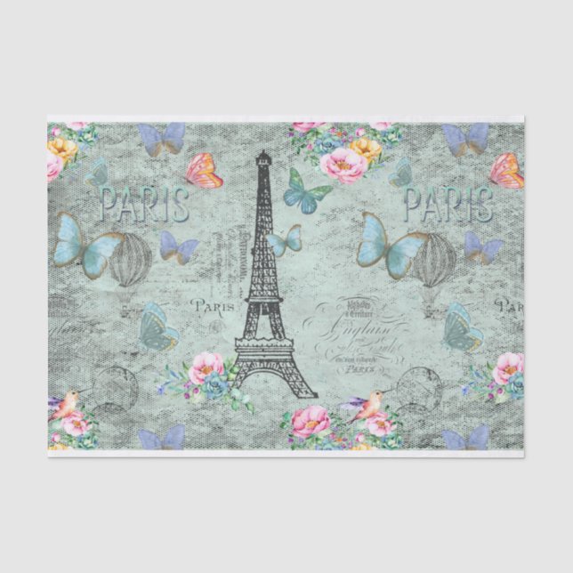 Paris-Eiffel Turm-Blume-Blumen--Vintag-Rosen Seidenpapier (Vorderseite)