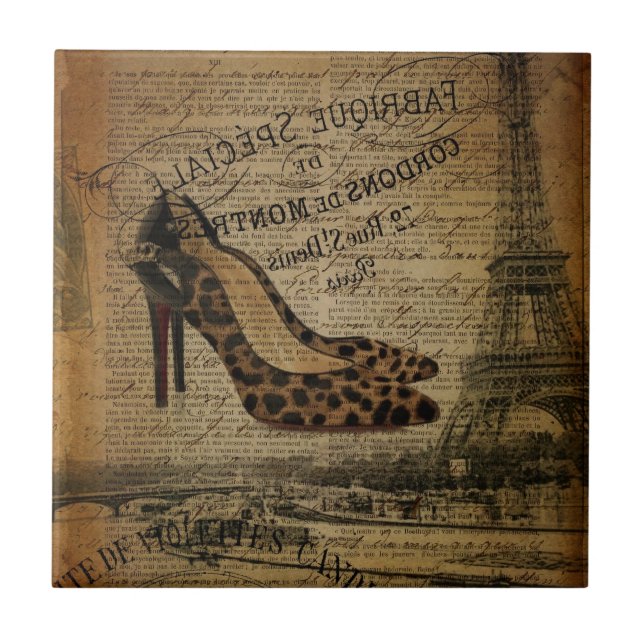 Paris eiffel Turm Leopard High Heel Fashionista Fliese (Vorderseite)