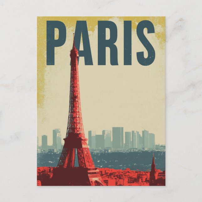 Paris Eiffel Turm Retro Postkarte (Vorderseite)