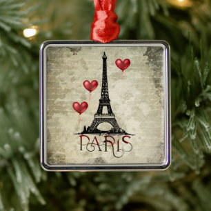 Paris, Eiffel Turm rote Herzballons Weihnachten Ornament Aus Metall