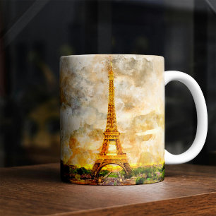 Paris Eiffelturm Aquarell Sonnenuntergang Kunst Dr Kaffeetasse