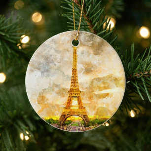 Paris Eiffelturm Aquarell Sonnenuntergang Kunst Dr Keramik Ornament