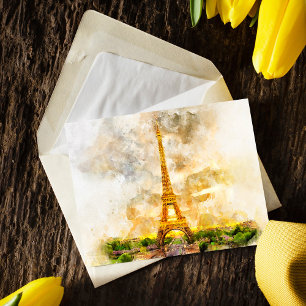 Paris Eiffelturm Aquarell Sonnenuntergang Kunst Dr Postkarte