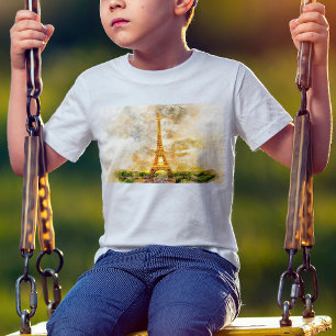 Paris Eiffelturm Aquarell Sonnenuntergang Kunst Dr T-Shirt