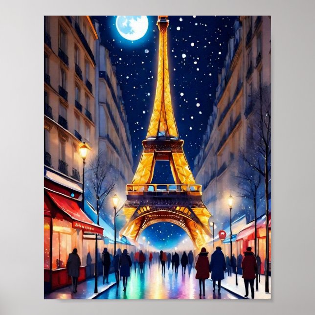 Paris Eiffelturm auf dem Nachtposter Poster (Vorne)