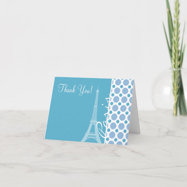 Paris, Eiffelturm, Baby Blue Polka Dots Dankeskarte (Vorderseite)