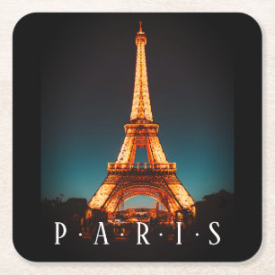 Paris, Eiffelturm bei Nacht, Vs 2 Rechteckiger Pappuntersetzer