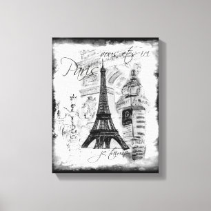 Paris Eiffelturm Black & White Collage Scene Leinwanddruck