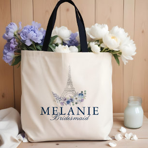 Paris Eiffelturm Blaue Blumen Brautjungfer Hochzei Tasche