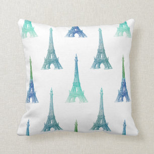 Paris-Eiffelturm-blaues Grün-Wurfs-Kissen Kissen