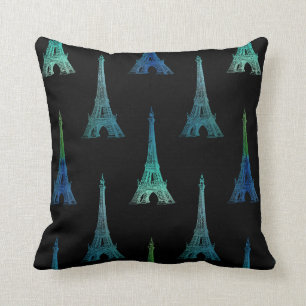 Paris-Eiffelturm-blaues Schwarz-Wurfs-Kissen Kissen