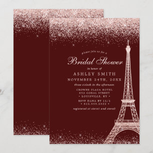 Paris Eiffelturm Burgund Sparkling Brautparty Einladung